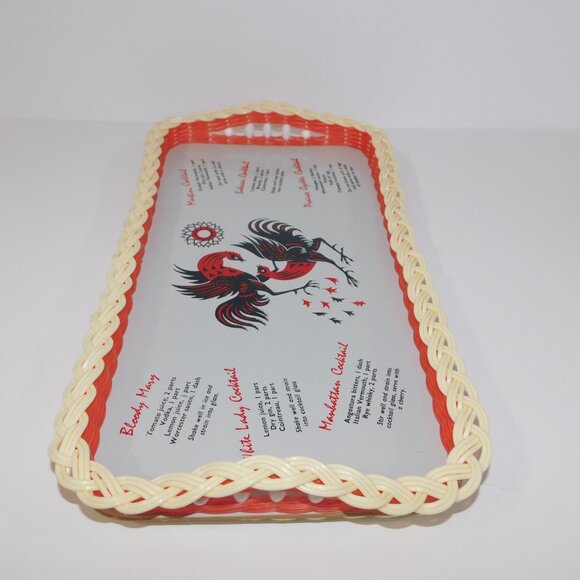 VTG Retro 60's Vinyl Roster Bird Kitschy Cocktail serving Recipe tray 16" x 20" - Picture 6 of 10